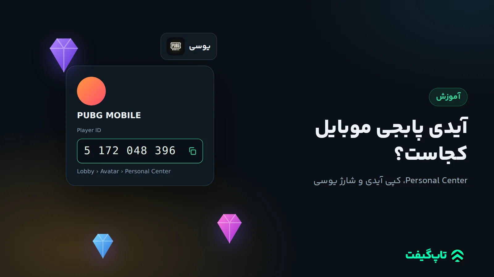 صفحهٔ شخصی بازیکن پابجی موبایل با شمارهٔ Player ID زیر نام کاربری و دکمهٔ کپی