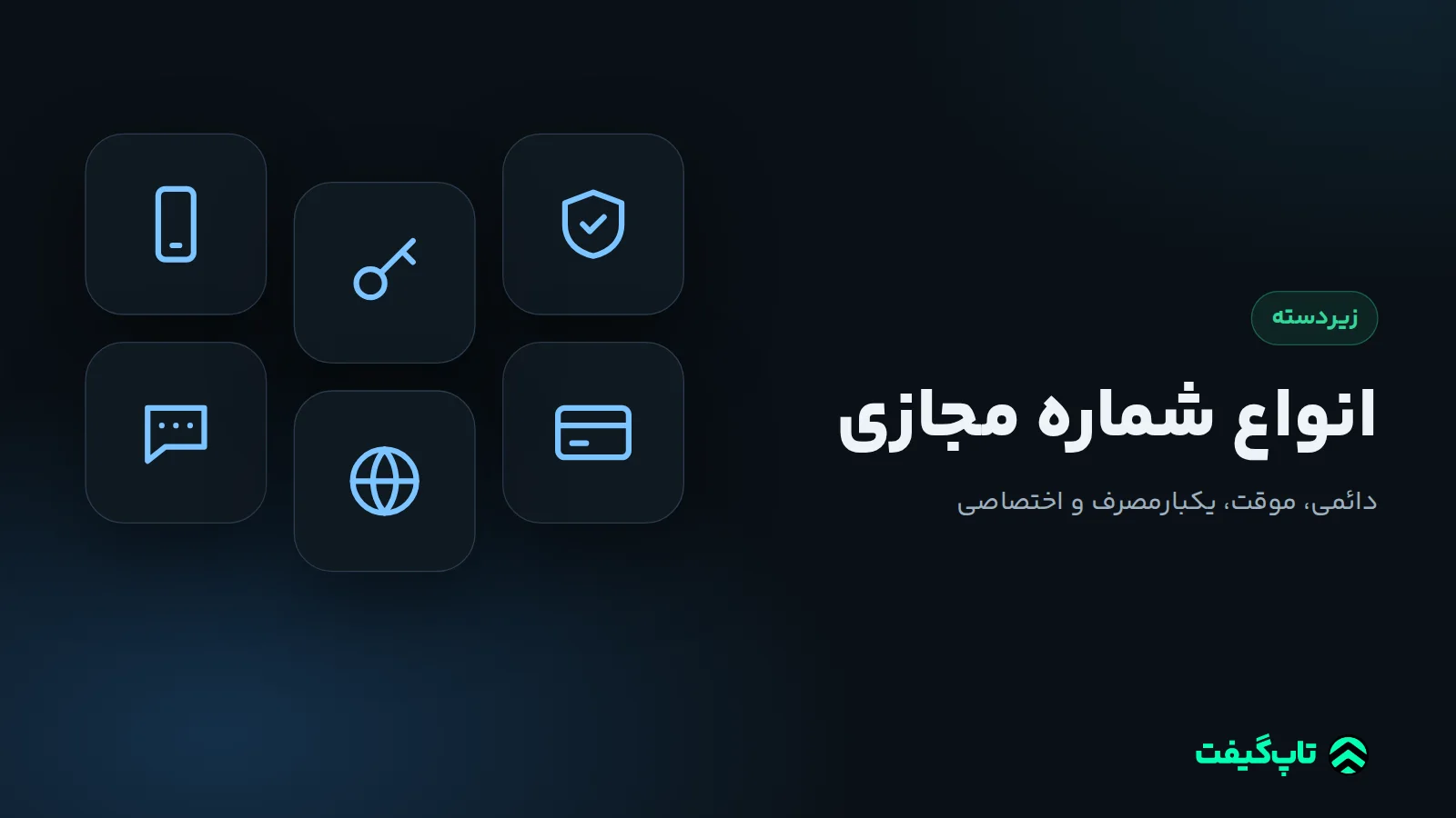 نمادهای گوشی، کلید و پیامک برای انواع شماره مجازی